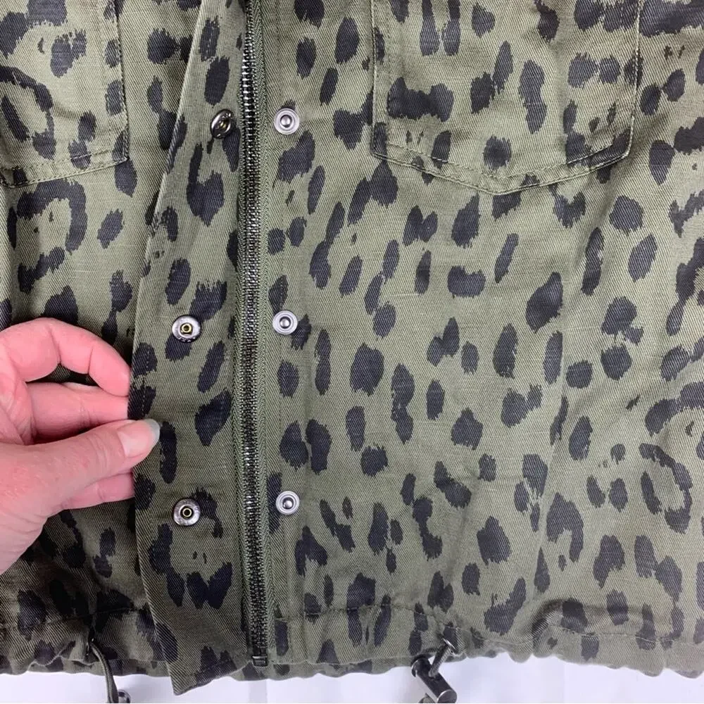 Rails women's Extra small XS green Olive Leopard Print Jacket linen lyocell